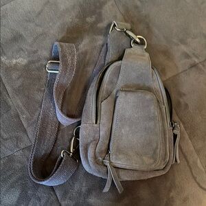 Free People Light Grayish-Beige Suede Crossbody Bag